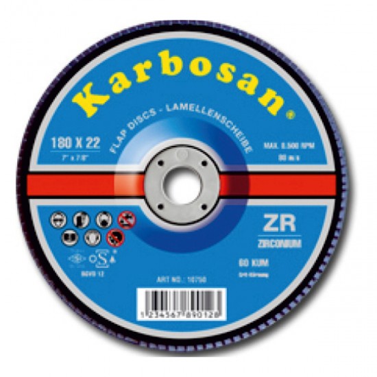 KARBOSAN 30440 ΔΙΣΚΟΣ ΠΤΕΡΥΓΙΩΝ ΓΙΑ ΑΝΟΞΕΙΔΩΤΑ , 125MM Χ 22 ZR60 CONIC FLAP Δίσκοι Κοπής - Λειάνσεως